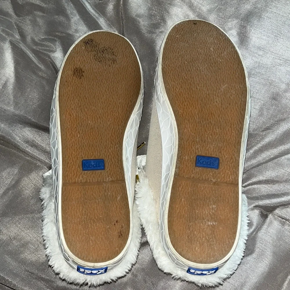 Kate Spade Keds Tan Sparkle Fur Trim Slip On Tennis Shoes size 7 - Picture 9 of 9